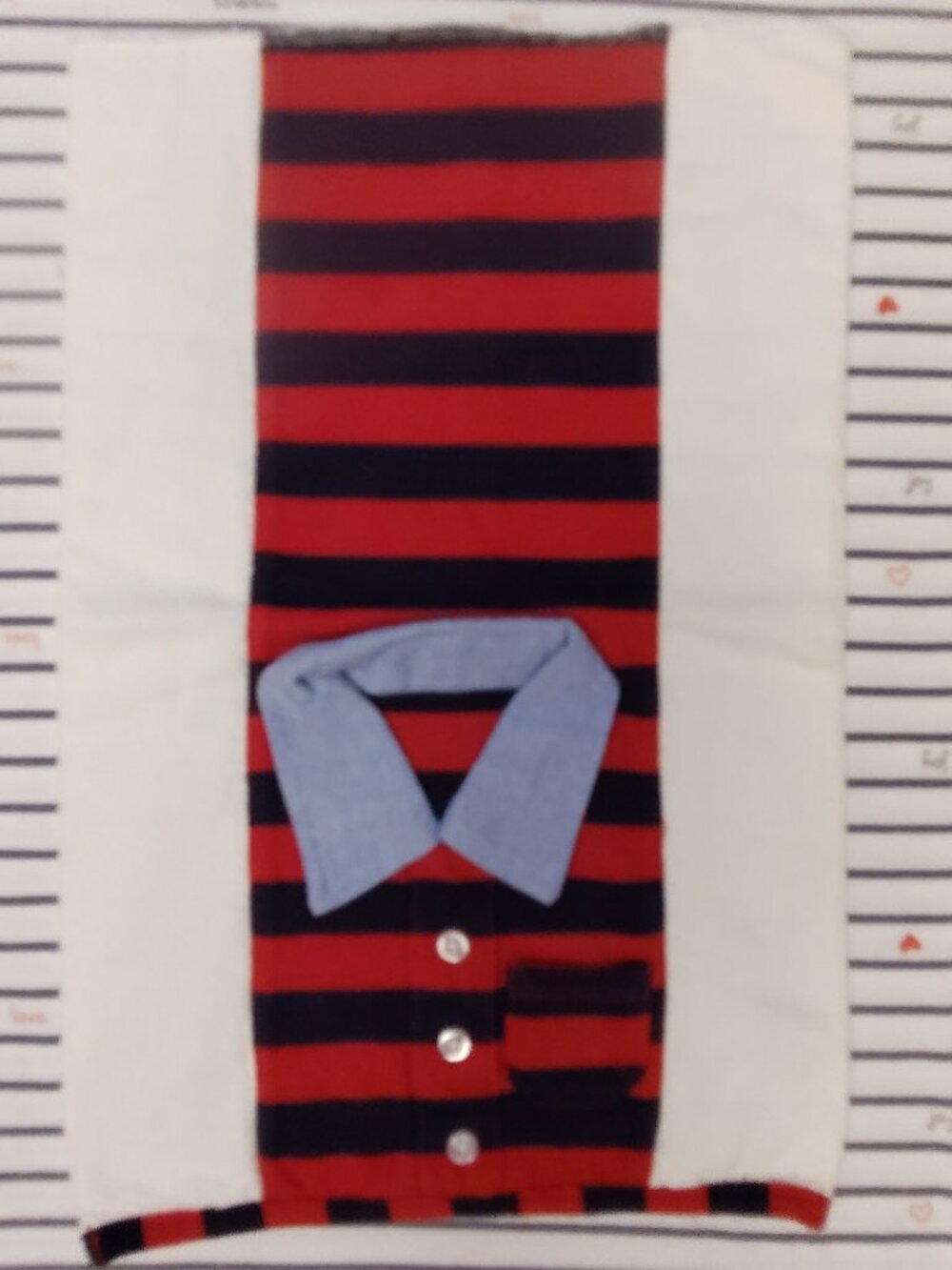 Mud Pie Baby Boy Polo Shirt Burp Cloth - Navy & Red Stripe Chambray Collar